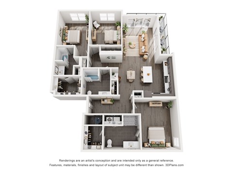 Floor plan for 3 beds, 3 baths, 1696 sqft
